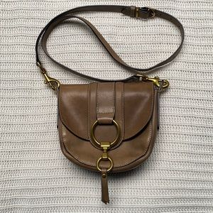 Taupe brown Frye leather crossbody saddle bag